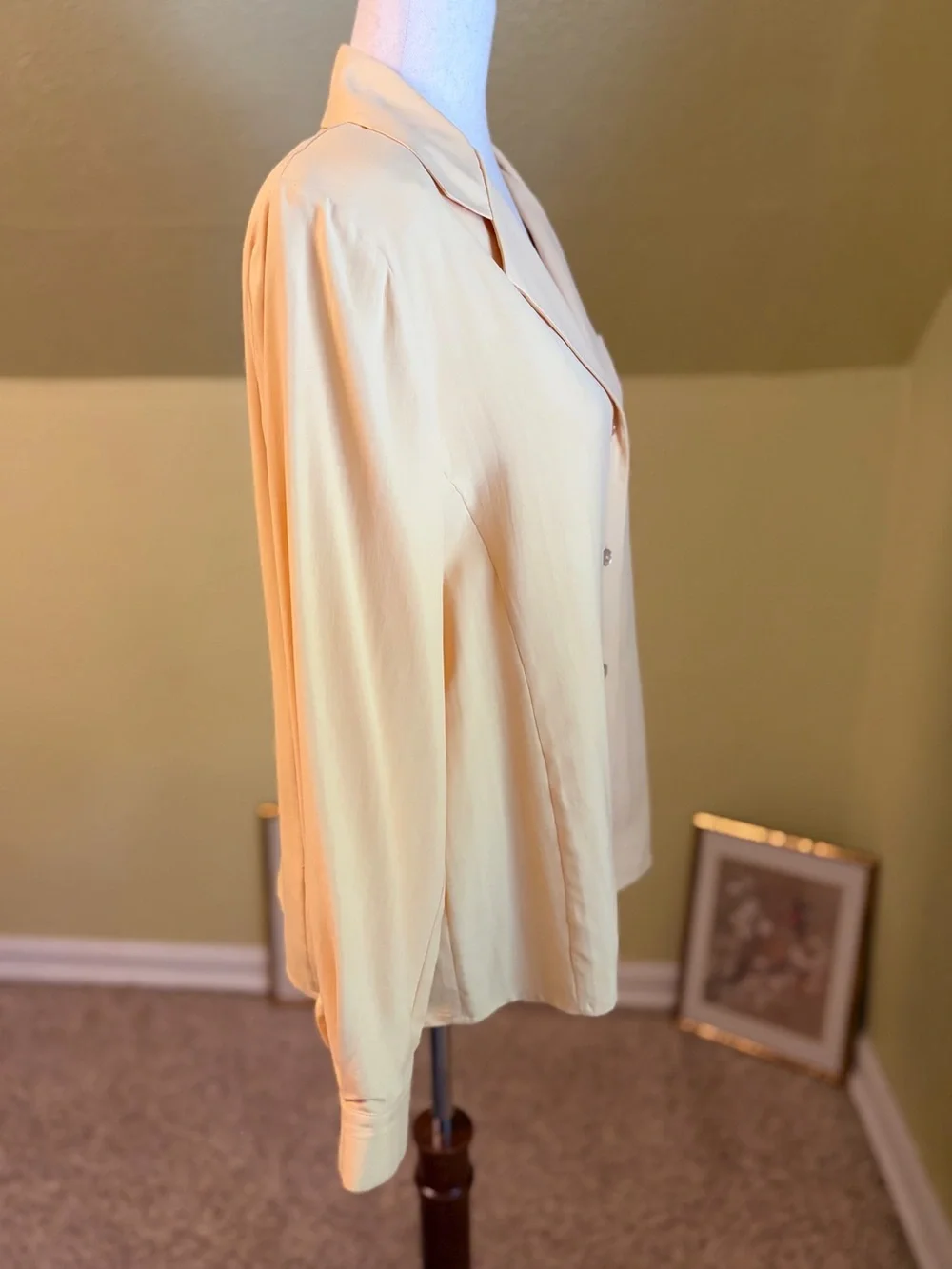 Pristine Deadstock 1990s Alex New York Butter Yellow 100% Silk Blouse Size 12